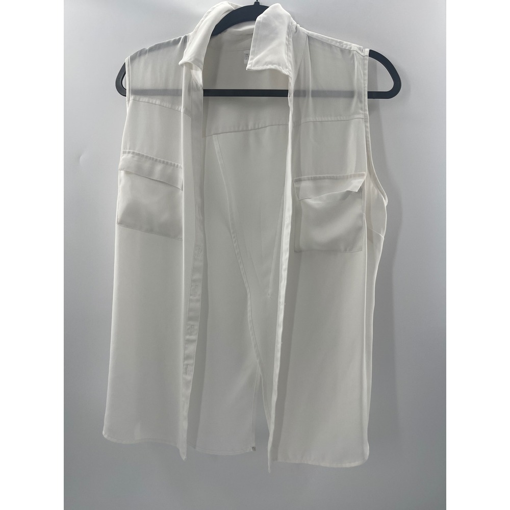 SOHO Jeans New York & Company Sleeveless Button Down Top White Sz Large